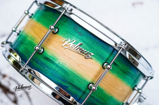 Polmuz model 1 Maple 13x6,5 Snare - Artist Green to natural fade witch blue