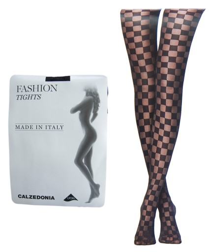 CALZEDONIA rajstopy czarne szachownica 1/2 S/M