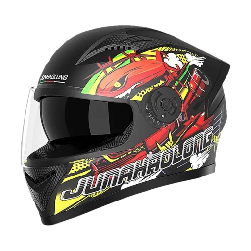 Kask motocyklowy integralny, podnoszony, błyszczący, czarny
