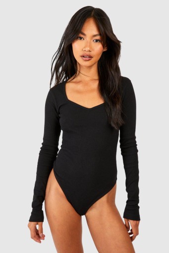 BOOHOO CZARNE PRĄŻKOWANE BODY Z DŁUGIM RĘKAWEM R.L F004014