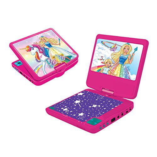 LEXIBOOK BARBIE PORTABLE DVD PLAYER, 7' LCD, 2 SPEAKERS, RECHARGEABLE BATTE