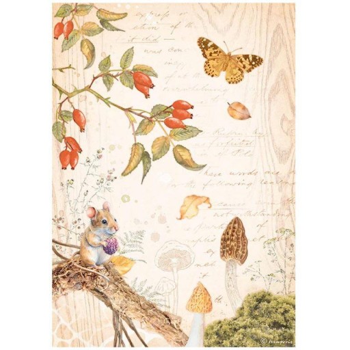 PAPIER RYŻOWY do decoupage A4 - Stamperia - Woodland motylek i myszka