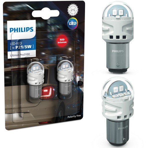 PHILIPS ŻARÓWKI LED Ultinon Pro3100 P21/5W RED CZERWONA 2szt.