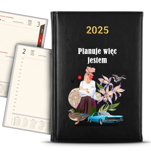 KALENDARZ 2025 CZARNY Planer Terminarz Abstrakcyjne Planuję Wiele Wzorów