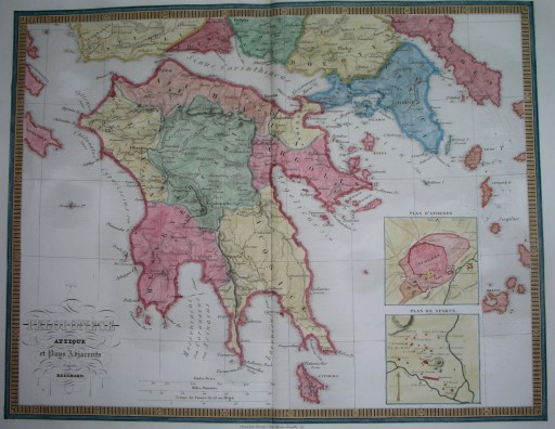 1838 oryginał MAPA GRECJA PELOPONEZ ATTYKA ANTYK Ateny Olimpia Eubea Itaka