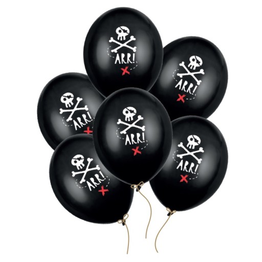 Balony urodzinowe piraci pirat czaszki czarne na urodziny 30cm 6 sztuk