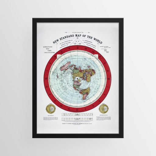 Płaska ziemia Mapa Świata / New standard map of the world Gleason - 40x30cm