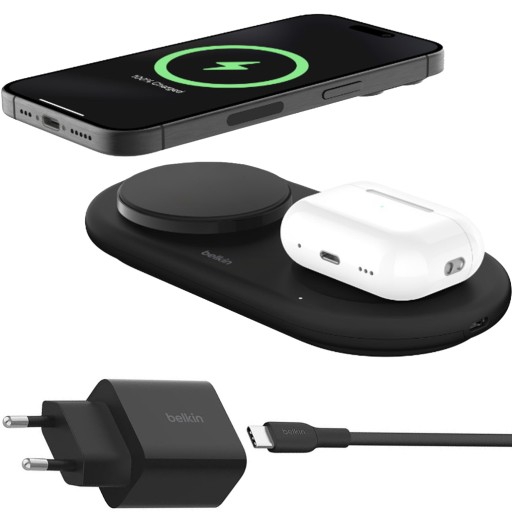 Belkin Ładowarka indukcyjna do MagSafe, WIZ021 Qi2 15W +kabel +sieciowa PSU