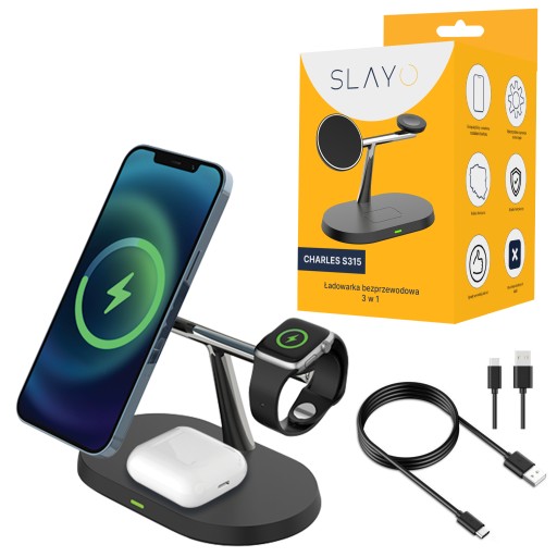 ŁADOWARKA INDUKCYJNA BEZPRZEWODOWA 3W1 DO MAGSAFE IPHONE APPLE WATCH STOJAK