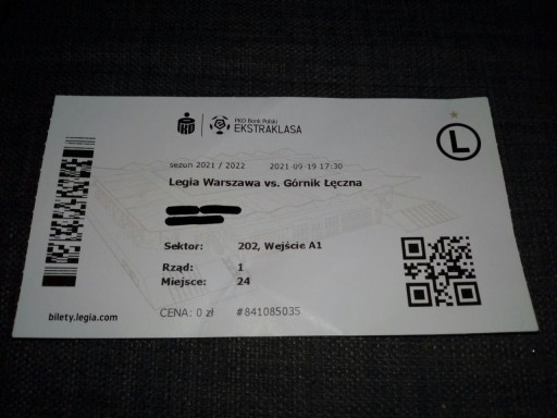 Bilet Legia Warszawa - Górnik Łęczna - 19.09.2021