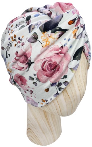 Czapka Turban Twist Jersey CIENKI Pastelowe Kwiaty