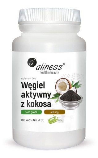 WĘGIEL AKTYWNY Z KOKOSA 300MG 100 VEG CAPS ALINESS