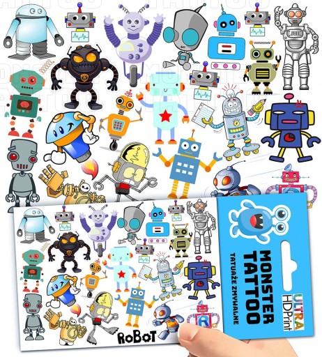 TATUAŻE ZMYWALNE TYMCZASOWE DLA DZIECI DZIECIĘCE ROBOTS WZORY ORYGINALNE