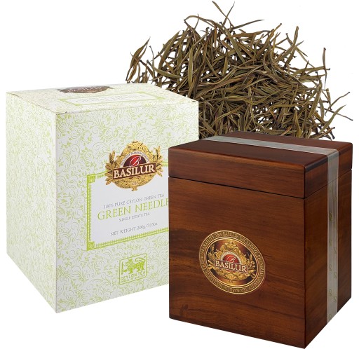 Basilur SILVER GREEN NEEDLE herbata zielona ekskluzywna w SKRZYNCE - 200 g