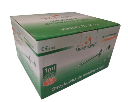 STRZYKAWKI INSULINOWE GREETMED U100 1ML 100 SZT
