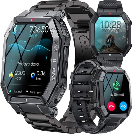 SMARTWATCH MĘSKI MILITARNY WODOODPORNY ROZMOWY WIELOFUNKCYJNY POLSKIE MENU
