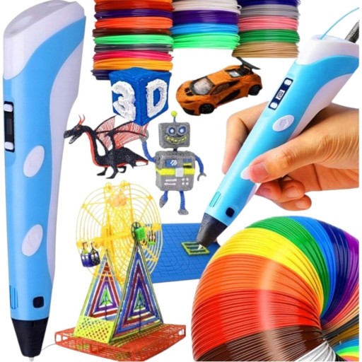 DŁUGOPIS 3D NIEBIESKI DRUKARKA 3D DLA DZIECI PEN + WKŁADY 110m +MATA ZESTAW