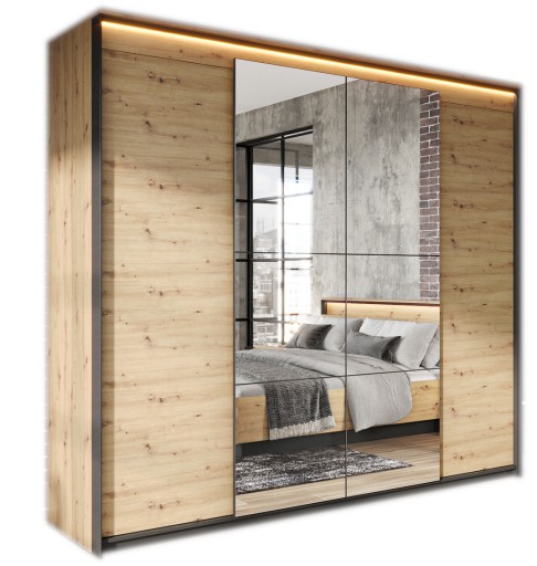 Nowoszena duża SZAFA z lustrem dwudrzwiowa loft do sypialnii Quant QS-05