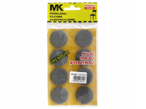 OKRĄGŁE SAMOPRZYLEPNE PODKŁADKI FILC POD KRZESŁO MEBLE STÓŁ ŚR. 34 MM 8X