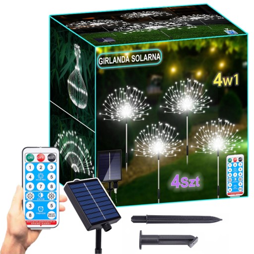 4x LAMPA SOLARNA OGRODOWA Z PILOT 480LED DMUCHAWCE FAJERWERKI OZDOBA+PILOT