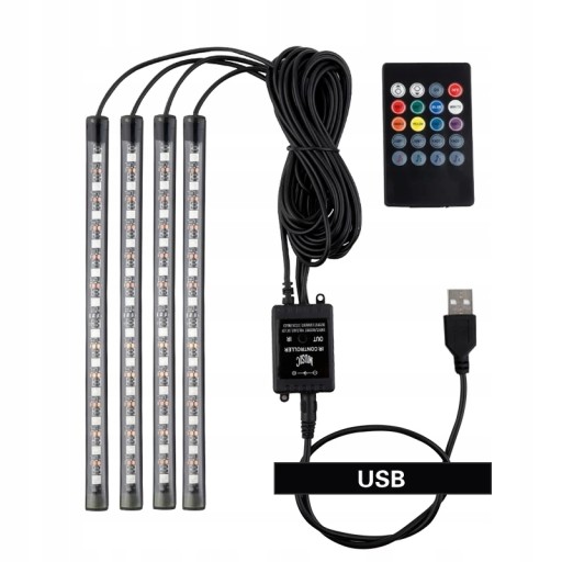 OŚWIETLENIE WNĘTRZA AUTA RGB PASKI LED Z PILOTEM