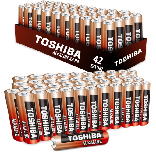 42x BATERIE BATERIA ALKALICZNE PALUSZKI TOSHIBA AA LR6 R6 ZESTAW