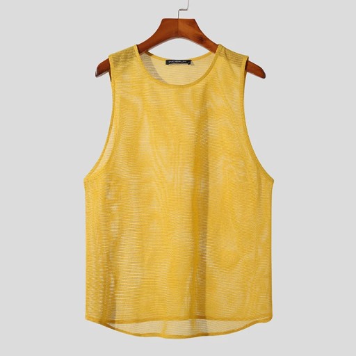 INCERUN Men Tank Tops Mesh Transparent O-neck Slee