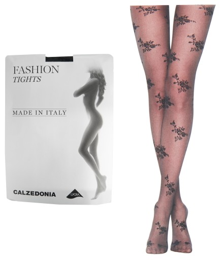 CALZEDONIA rajstopy czarne kwiaty siateczka 2 S