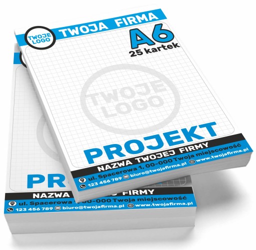 NOTES klejony A6 z NADRUKIEM + PROJEKT 100 szt