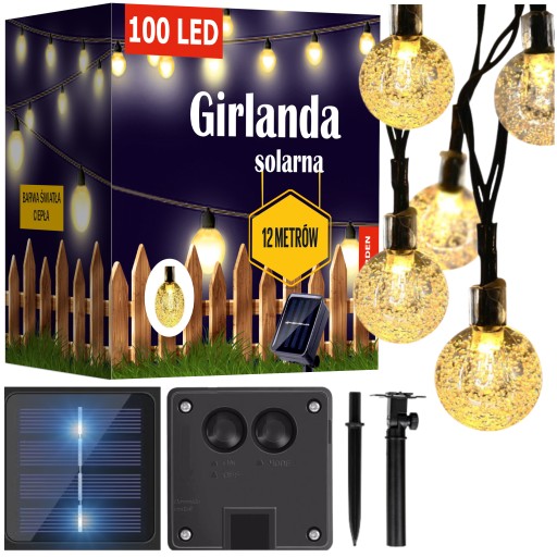 GIRLANDA SOLARNA OGRODOWA LED LAMPKI 100 ŻARÓWEK