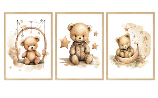 A4 21,00 x 30,00 cm SAME PLAKATY MIŚ MISIE 01 BOHO BEŻOWE BRĄZOWE 3 SZT