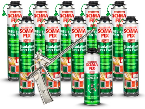 10x Piana Pianka do ociepleń SOMAFIX 850ml/910gr + Pistolet + Czyścik