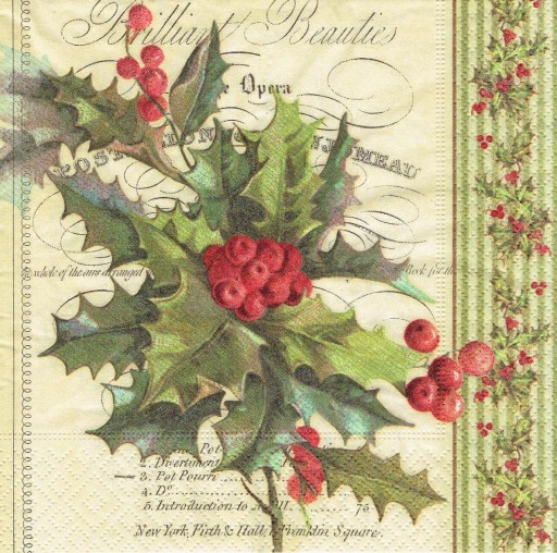 Serwetka decoupage 194A serwetki Ostrokrzew napisy