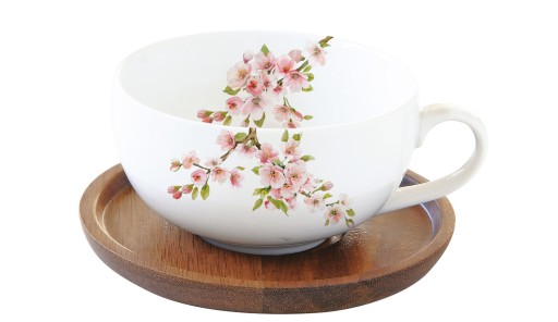 Filiżanka porcelanowa 250 ml drewniany spodek