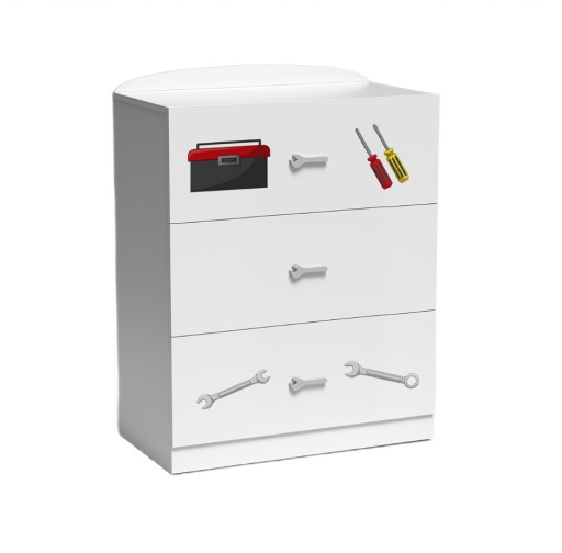 Komoda Biała Dziecięca z Szufladami Motyw Wyścigówki Nadruk UV 110x90x45 cm