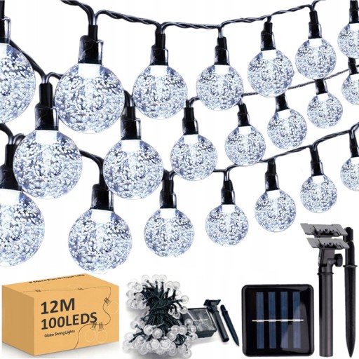 LAMPA SOLARNA GIRLANDA OGRODOWA ŁAŃCUCH ŚWIETLNA 100 ŻARÓWEK LED 12M