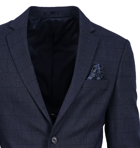 MARYNARKA MĘSKA GRANATOWA W KRATĘ WIZYTOWA ELEGANCKA SLIM CASUAL TURECKA 58