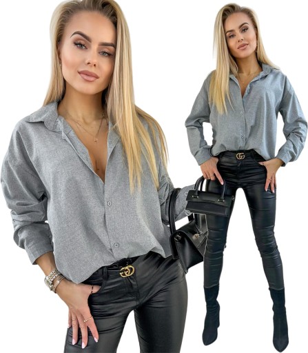 Elegancka KOSZULA DAMSKA bluzka stylowa modna oversize guziki