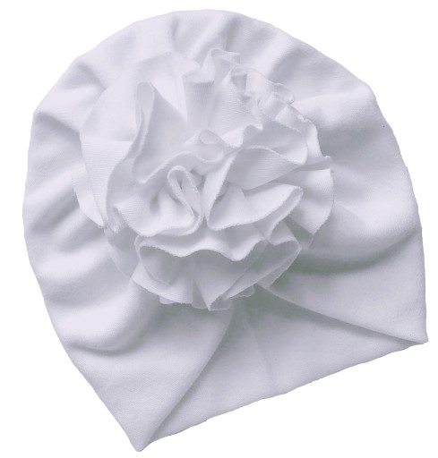 Czapka niemowlęca TURBAN kwiat biały CHRZEST 44-48