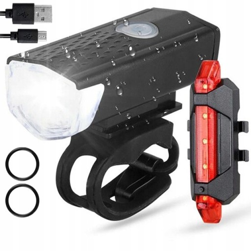 ZESTAW LAMPEK ROWEROWYCH LED PRZÓD I TYŁ DO ROWERU + USB LAMPKI ROWEROWE