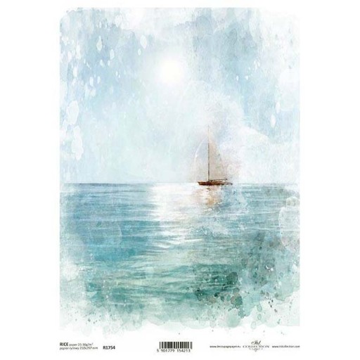 PAPIER RYŻOWY do decoupage żaglówka zachód słońca