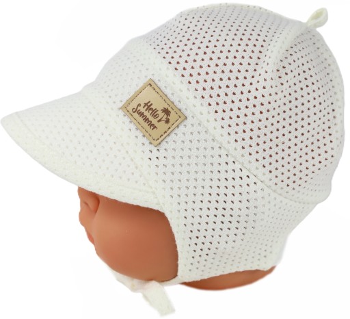 CZAPKA AŻUROWA Z DASZKIEM PRZEWIEWNA LATO 46-48 IVORY