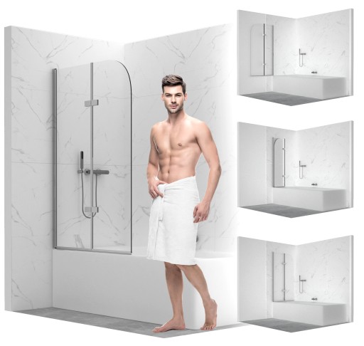 PARAWAN NAWANNOWY SKŁADANY 2 - SKRZYDŁOWY CHROM 100CM TRANSPARENTNY SEVANTE