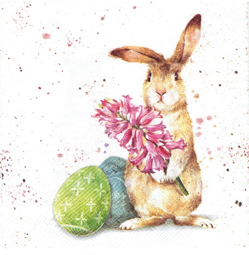Serwetka MAŁA 25x25cm decoupage 60M Zając zajączek pisanki kwiaty 1 sztuka