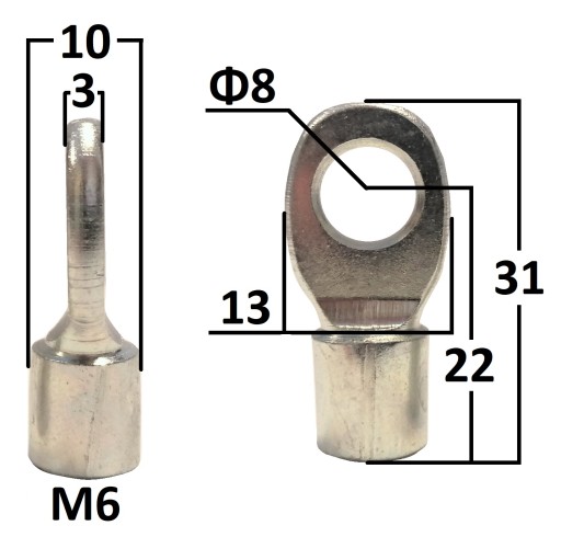 Przegub oczkowy fi 8mm gwint M6 dł. 22mm gr. 3mm 25342