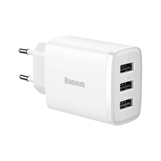 Baseus Compact ładowarka sieciowa 3x USB 17W biały