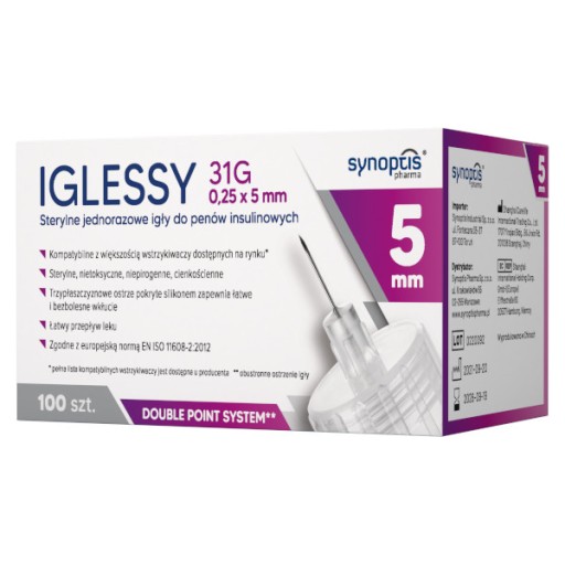 Igły Iglessy do penów 31G 0,25 x 5 mm 100 sztuk