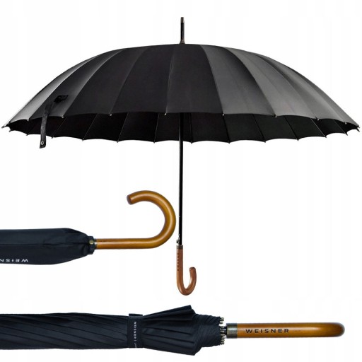 WEISNER Kapitol | CZARNA PARASOLKA DAMSKA MESKA PARASOL PRZECIWDESZCZOWY XL