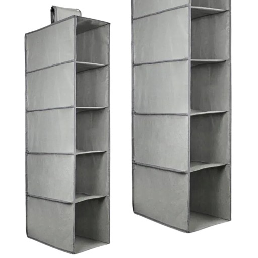 ORGANIZER WISZĄCY DO SZAFY NA BUTY APASZKI Z 5 KIESZENIAMI 15X30X70CM SZARY