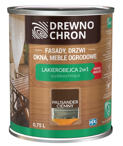 Drewnochron Lakierobejca do drewna 2w1 satyna palisander ciemny 0,75l